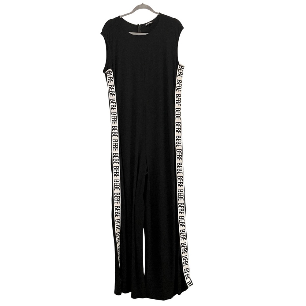BEBE Logo-Stripe Black & White Wide Leg Women’s Jumpsuit, Size 1X - Picture 4 of 11